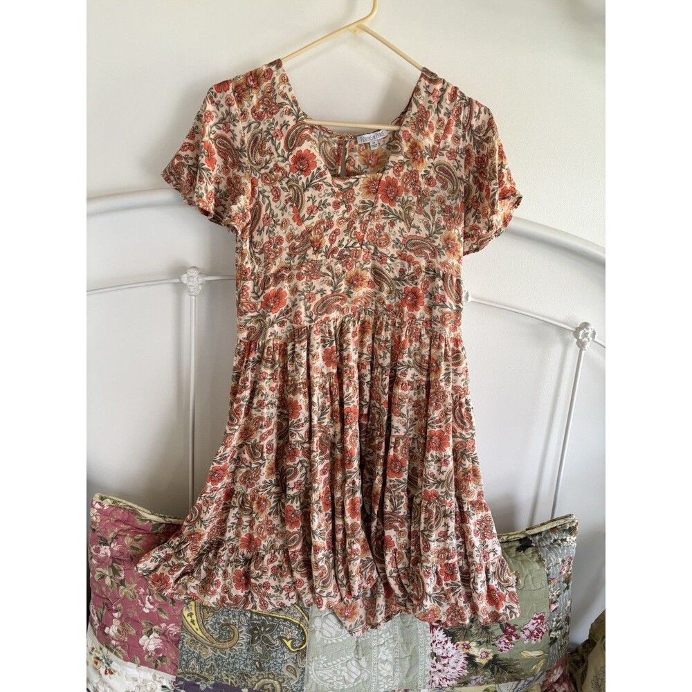 Patrons of Peace Tiered Babydoll Cottage Dress Womens XS Floral Boho Peasant